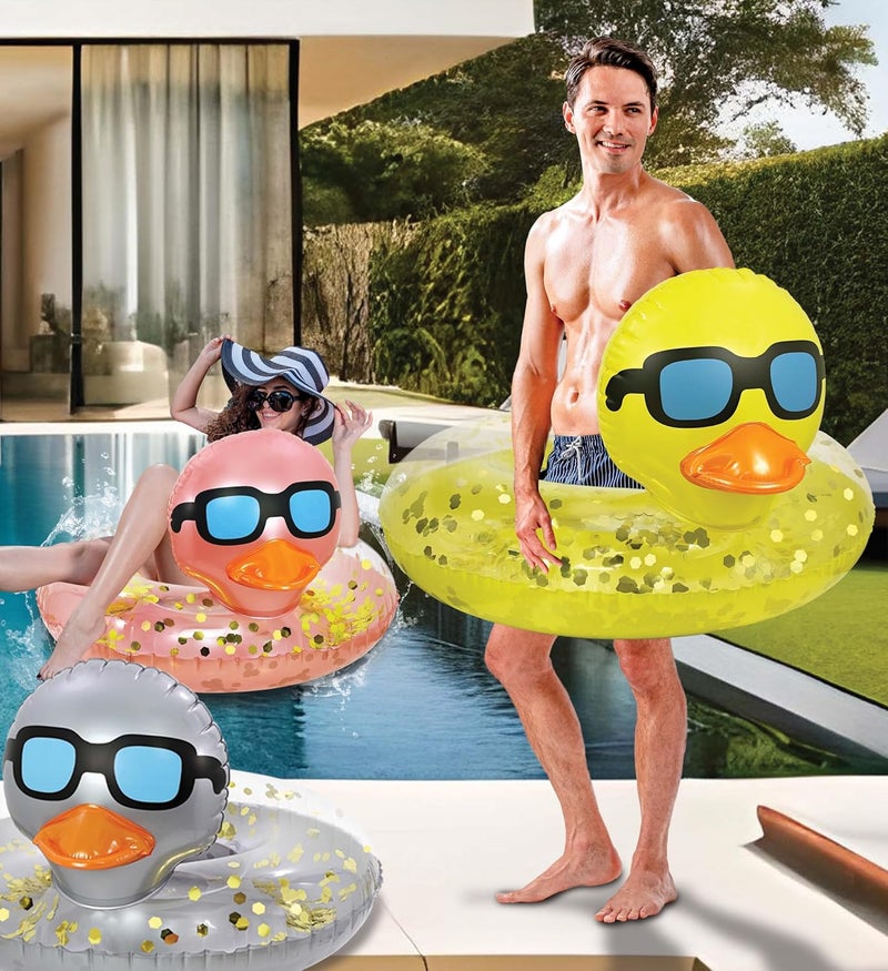 POZA Inflatable Duck Pool Float Tube- Heavy Duty Vinyl UV Resistant Confetti Pool Duck Floatie, Animal Pool Float Swim Ring Pool Inflatables for Kids and Adults for Beach, Party, Vacation - Image 5